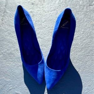 Brian Atwood blue suede shoes